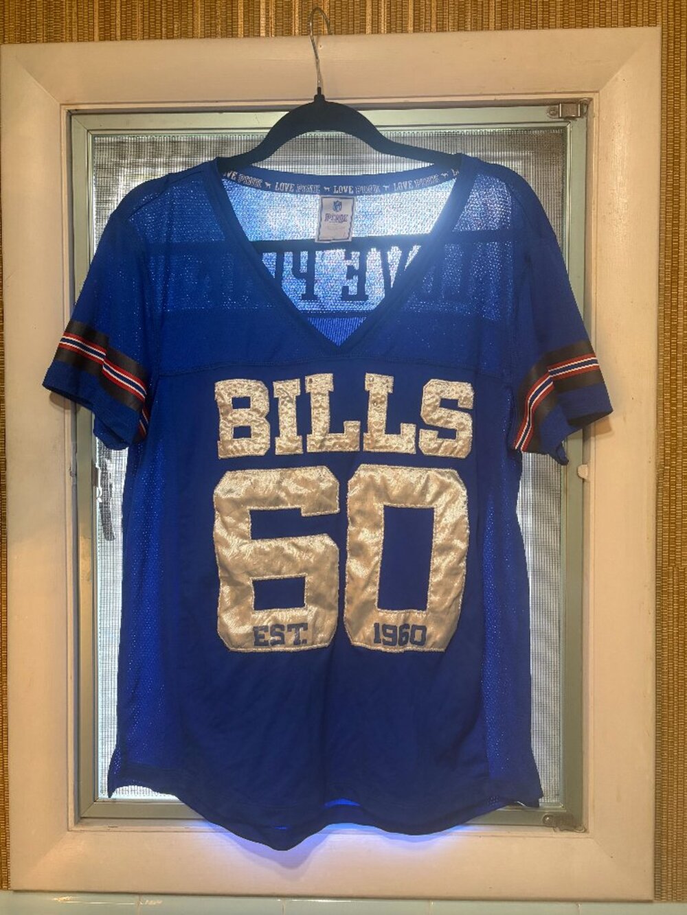 Vintage Victoria's Secret PINK Buffalo Bills Rhinestone Bling Mesh Jersey -Large
